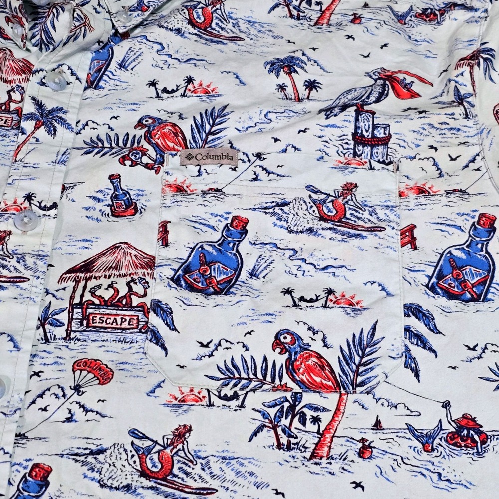 Columbia Mens PFG Escape Beach Novelty Print Button Down Shirt Blue XXL - Picture 3 of 7